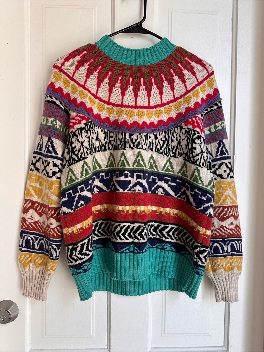 Aldo Martins Multicolor Fair Isle Knit Sweater with Teal Collar